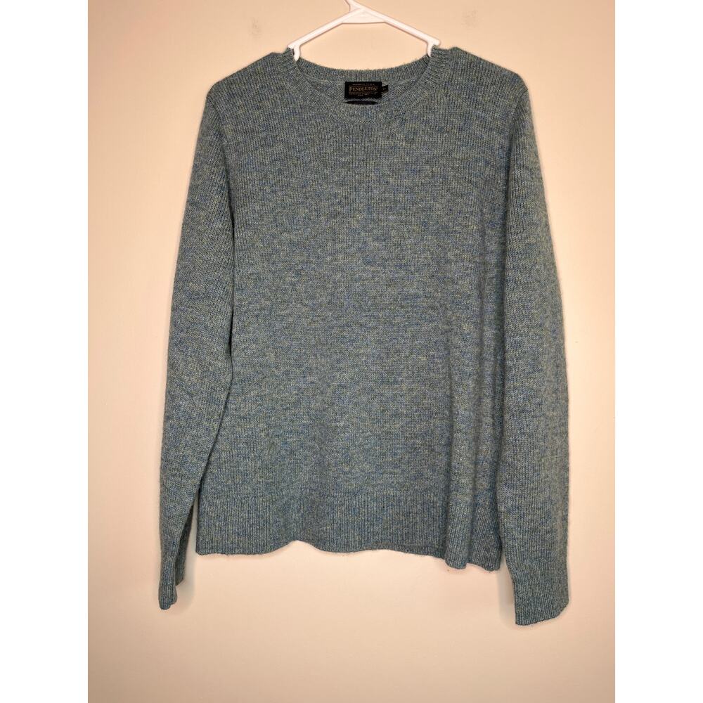 Pendleton Dusty Blue Gray Marbled Washable Wool Minimalist Granola Sweater XL